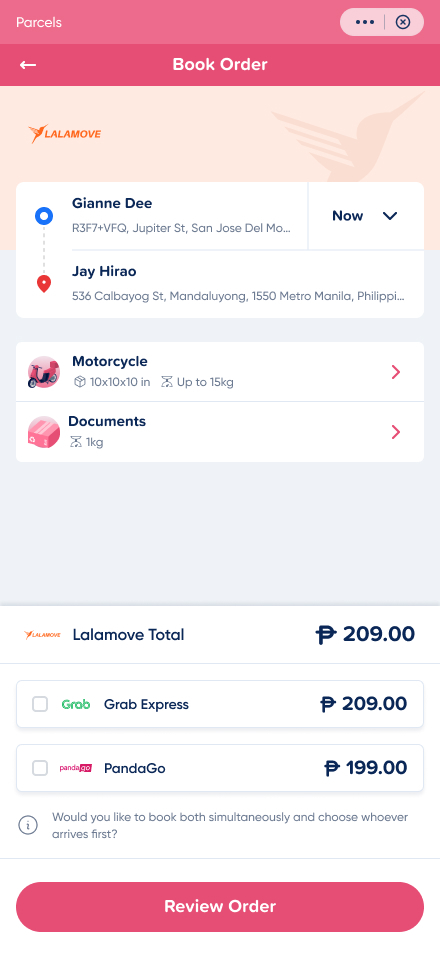 Courier options — rate comparison